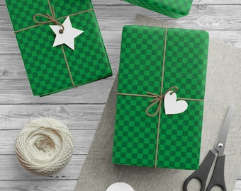 Papel de regalo a cuadros verdes: regalo de Navidad para gamers