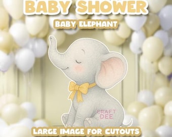 Recorte de elefante bebé: lazo amarillo, decoración para baby shower