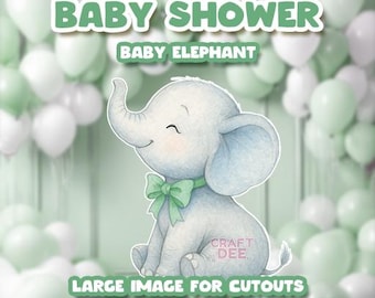 Recorte de elefante bebé para baby shower, accesorio verde, decoraciones de fondo para baby shower, elefante bebé, recorte para revelación de género de baby shower, accesorios para fotos