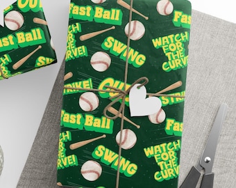 Papel de regalo de béisbol verde: Papel de regalo deportivo