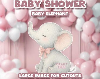 Accesorio de baby shower de elefante rosa: recorte imprimible grande