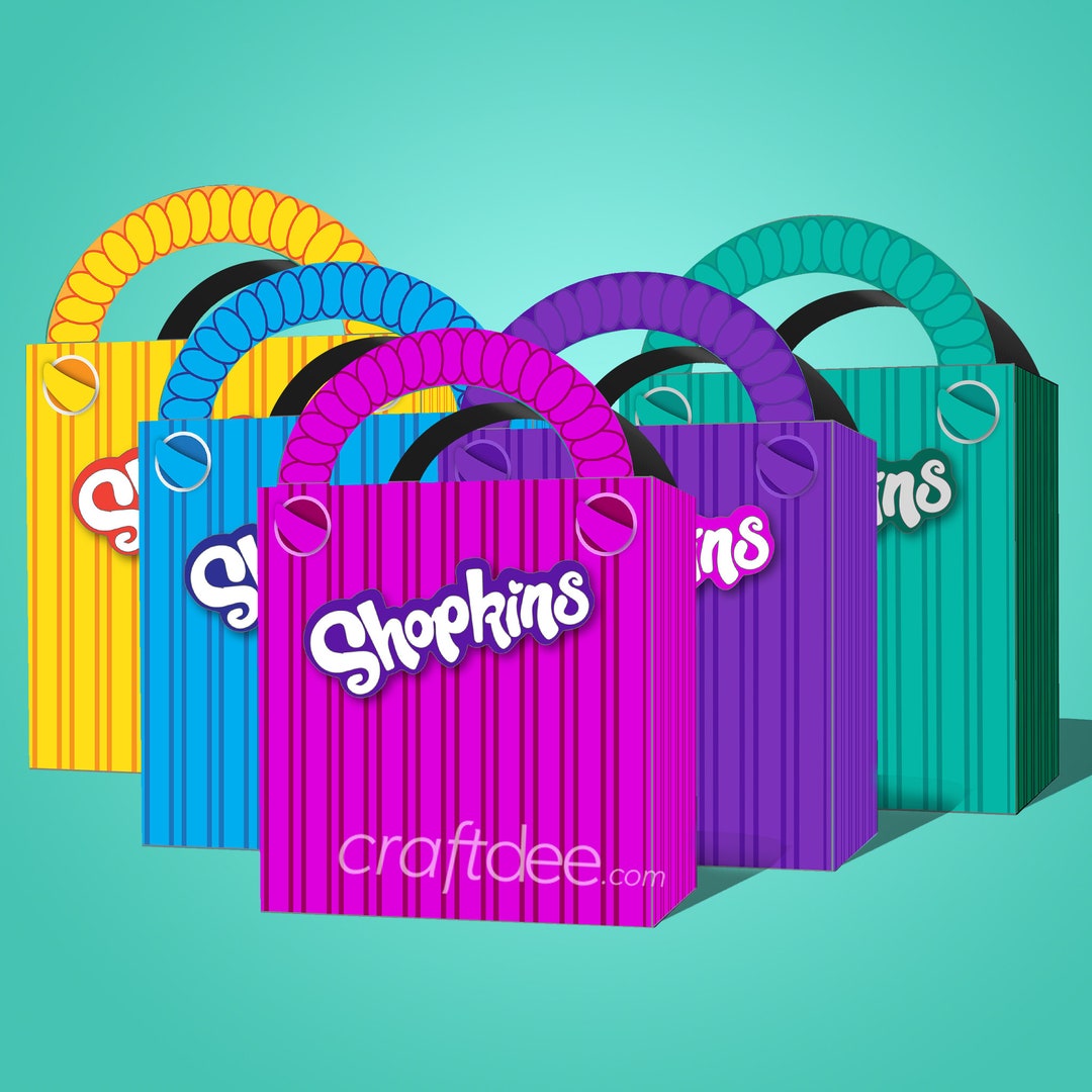 5 Printable Shopkins Shopping Bags Pink, Purple, Blue, Yellow and Teal ...