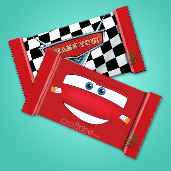 Lightning McQueen Wrappers,  Cars Birthday Party, Cars Theme Birthday Party, Cars Kit Kat Candy Wrapper, Birthday Party for Boy, Cars Table