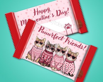 Envoltorios de dulces de San Valentín de Cat Friends: Barra de waffle de 1.5 oz (PDF)