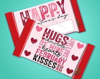 Envoltorio de gofre de chocolate para San Valentín: Abrazos y besos (PDF)