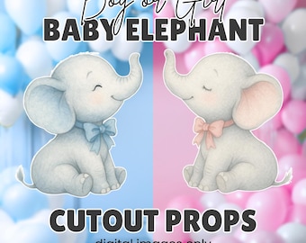 Recorte de elefante bebé azul y rosa: accesorio fotográfico para baby shower (imágenes de póster imprimibles)