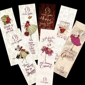 Marcadores de la Guía Digital para Niñas. Arte descargable de Maria Woods. Lindos marcapáginas de hadas imprimibles. 7 diseños. Llevar un diario. Álbum de recortes.