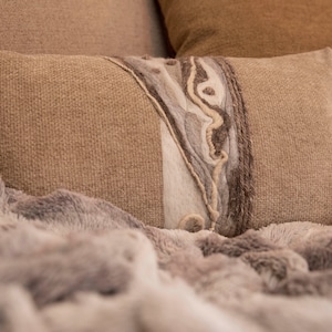 Hand Needle Felted Lumbar Pillow. Modern Textured Accent Pillow Cover. Natural Wool Fibers. Decorative Fiber Art Cushion. Designer Fabric.