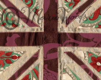 Downloadbare Union Jack-print. Digitale foto Unievlag. Afdrukbare kunst Britse vlag van gestikte stof. Drie kleuropties. 8 x 8 en 16 x 16"
