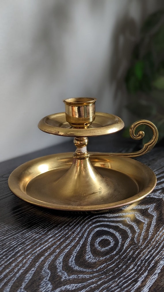 Large Vintage Brass Chamberstick Candle Holder 