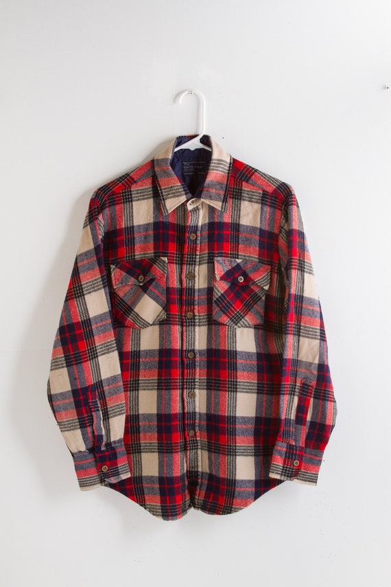 Men/'s Size Small 70/'s JC Penney The Men/'s Shop Plaid Flannel Shirt