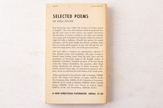 Selected Poems of Ezra Pound (1957, New Directions Paperbook) - Etsy