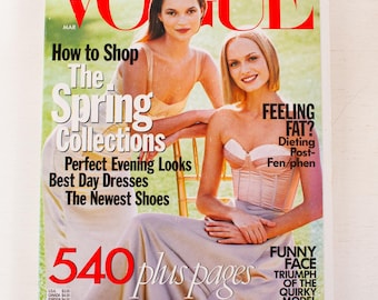 Revista Vogue Vintage, marzo de 1998: Kate Moss y Amber Valletta en la portada - Moda de los 90