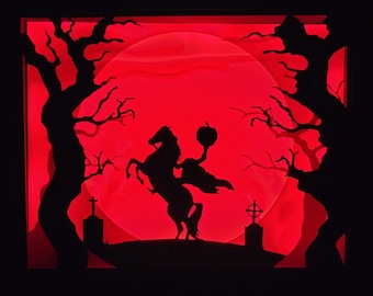 Headless Horseman 3D Shadow Box | LED Paper Cut Wall Art