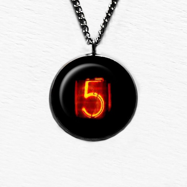 Dieselpunk Steampunk Cyberpunk Nixie Tube Print Number 5 Five Pendant & Necklace