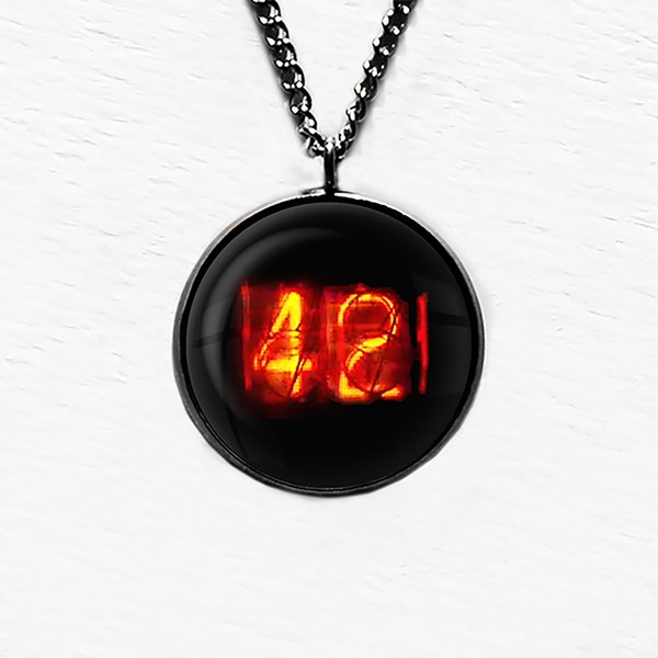 Dieselpunk Steampunk Cyberpunk Nixie Tube Print Number 42 Forty-Two Meaning of Life Pendant & Necklace