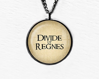 Latin Phrase Quote Saying Divide ut Regnes Divide and Conquer Pendant Necklace