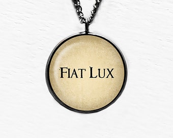 Latin Phrase Quote Saying Fiat Lux Let There Be Light Old Testament Genesis 1 3 Pendant Necklace