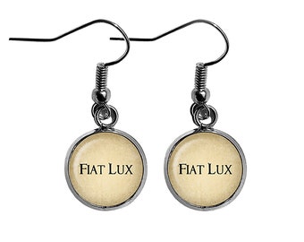 Latin Phrase Quote Saying Fiat Lux Let There Be Light Old Testament Genesis 1 3 Earrings