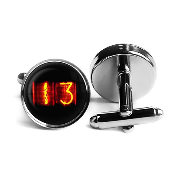 Dieselpunk Steampunk Cyberpunk Nixie Tube Print Number 13 Thirteen Halloween Cufflinks