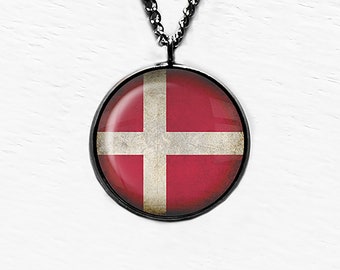 Denmark Danish Flag Pendant & Necklace