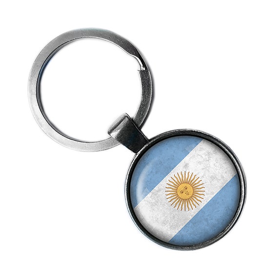 Argentina Argentinian Flag Silver Keychain Keyring Argentina Argentinian Flag Silver Keychain Keyring