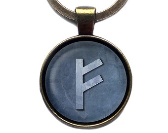 Viking Runes Elder Futhark F Fehu Frey Keychain Keyring