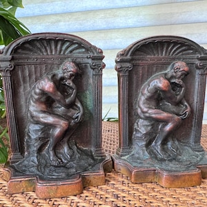 Rodin&#39;s &quot; The Thinker &quot; bookends Art Deco era cast iron bronze pair