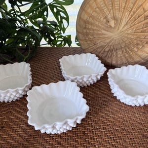Fenton 1950&#39;s Hobnail Milk Glass Nut Candy Bowls | Set of 4