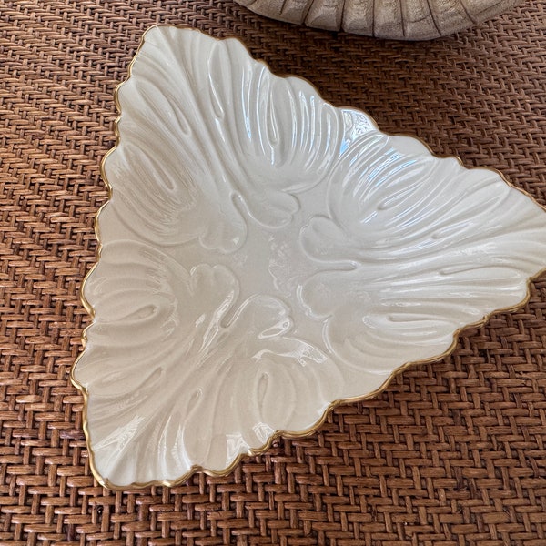 Lenox Triad embossed ivory porcelain dish | 24K gold trim | vintage candy dish /trinket dish