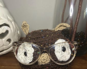 Crocheted cute owl  eyeglass or sunglasses stand plush