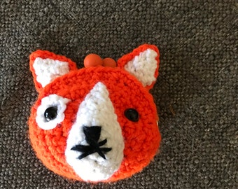 Crocheted cat or fox coin purse