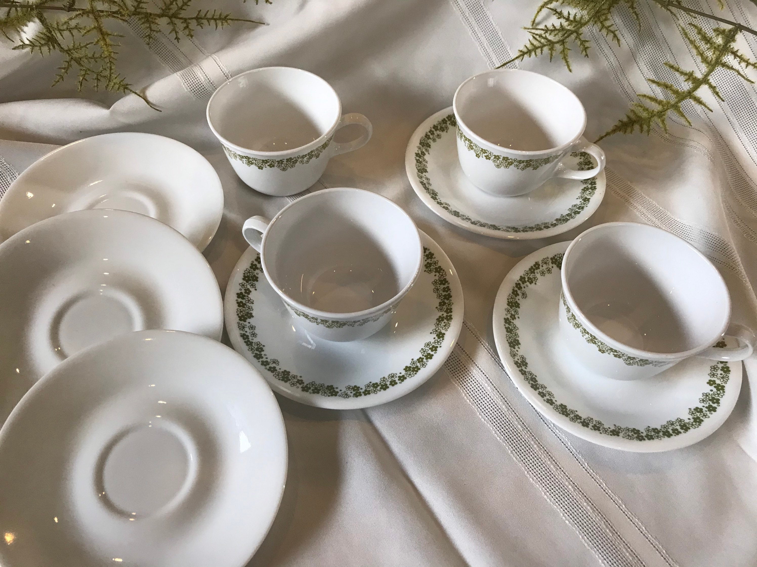 Mid Century Vintage Corelle Tea Cups and Saucer Plates Green Etsy