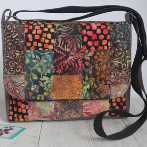 Patchwork crossbody messenger bag made to order from cotton batik fabrics in your choice of colour combination Autumn medley