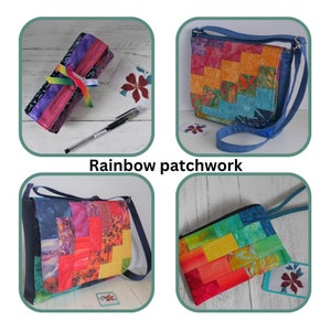 Rainbow patchwork pen roll, made to order from assorted reclaimed fabrics image 10