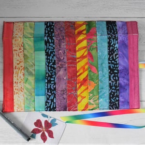 Rainbow patchwork pen roll, made to order from assorted reclaimed fabrics image 2