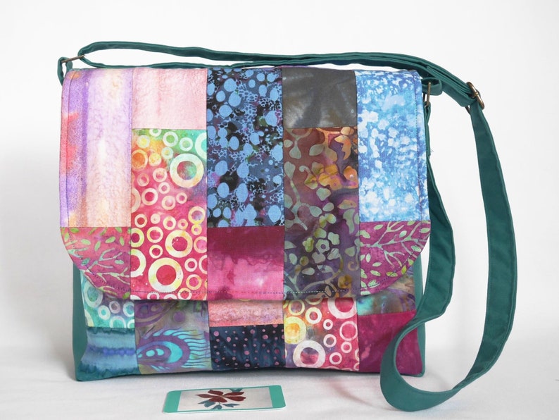 Patchwork crossbody messenger bag made to order from cotton batik fabrics in your choice of colour combination Seaside sunrise