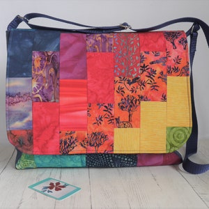 Patchwork crossbody messenger bag made to order from cotton batik fabrics in your choice of colour combination Rainbow medley