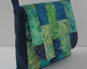 Patchwork crossbody messenger bag made to order from cotton batik fabrics in your choice of colour combination