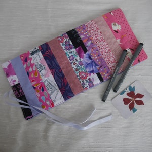 Rainbow patchwork pen roll, made to order from assorted reclaimed fabrics image 8