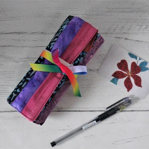 Rainbow patchwork pen roll, made to order from assorted reclaimed fabrics image 7