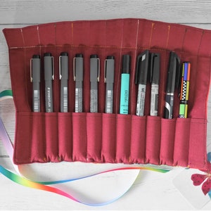 Rainbow patchwork pen roll, made to order from assorted reclaimed fabrics image 5