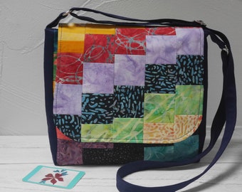 Compact rainbow patchwork bag, messenger style, made to order
