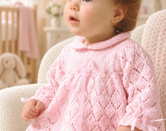 Vintage Child Dress Knitting Pattern, 4 ply, 16"-18" chest, PDF Instant Download