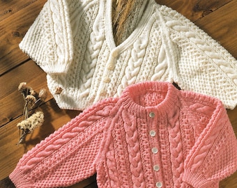 Classic Baby & Child Cable Knit Cardigan Pattern, 16"-22" chest, Double Knitting