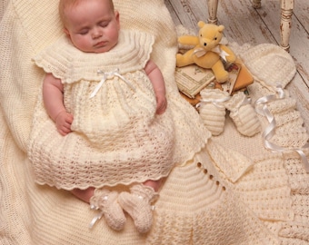 Vintage Baby Christening Set, Crochet Pattern, Shawl, Dress, Jacket, Bonnet, Mitts, Booties (PDF Download)