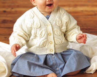 Baby Leaf Cardigan Knitting Pattern, 4 ply Yarn, 16" - 22" chest