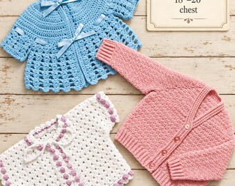 Baby Matinee Coat & Cardigan Crochet Pattern, PDF Download, DK yarn, UK Terms