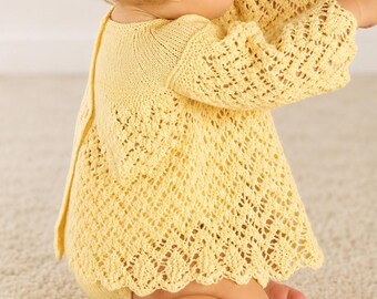 Patrón de punto para vestido corto y braguita Baby Angel, 4 cabos, descarga en PDF, términos del Reino Unido.