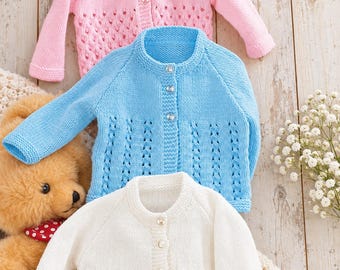 Baby Cardigan Knitting Pattern, PDF Download, Double Knitting or Quickerknit, UK Terms